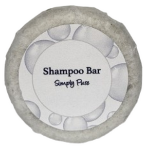 A round bar of simply pure shampoo on a blank background