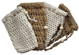 two jute and  two cotton soap saver bags arranged alternately in a fan