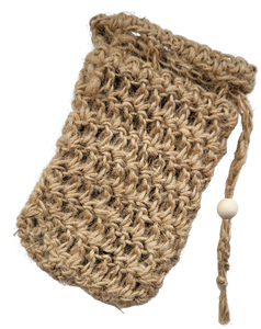 two jute and  two cotton soap saver bags arranged alternately in a fan